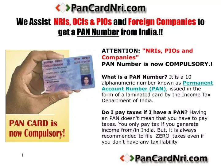 we assist nris ocis pios and foreign companies to get a pan number from india