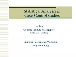 Statistical Analysis in Case-Control studies