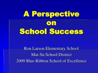 A Perspective on School Success