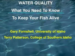 WATER QUALITY What You Need To Know To Keep Your Fish Alive