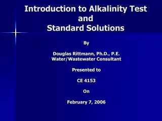Introduction to Alkalinity Test and Standard Solutions