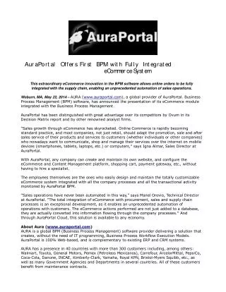 AuraPortal Offers First BPM with Fully Integrated eCommerce
