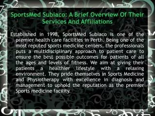 SportsMed Subiaco: A Brief Overview Of Their Services And Af
