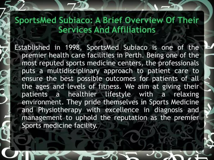 sportsmed subiaco a brief overview of their services and affiliations