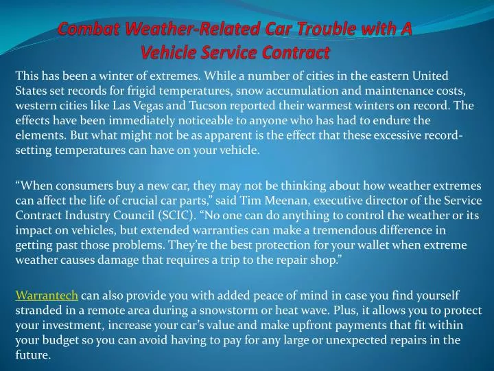 combat weather related car trouble with a vehicle service contract