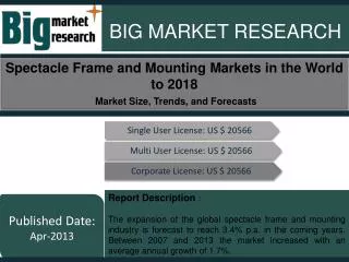 Spectacle Frame and Mounting Markets in the World to 2018 -
