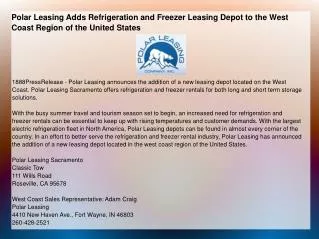 Polar Leasing Adds Refrigeration and Freezer Leasing Depot
