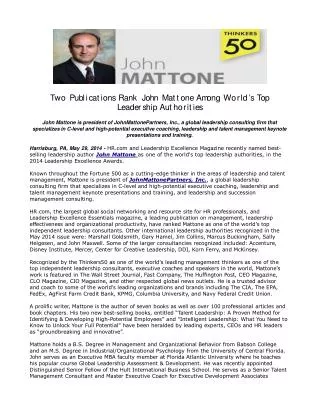 Two Publications Rank John Mattone Among World’s Top Leaders