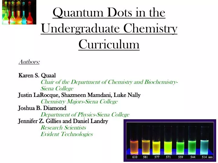 quantum dots in the undergraduate chemistry curriculum