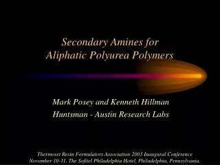 Secondary Amines for Aliphatic Polyurea Polymers