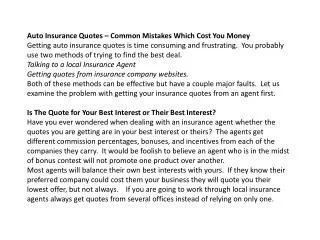auto insurance quotes – common mistakes which cost