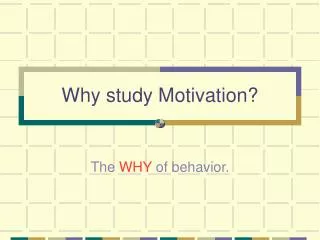 Why study Motivation?