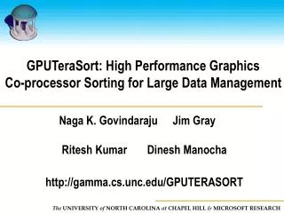 GPUTeraSort: High Performance Graphics Co-processor Sorting for Large Data Management
