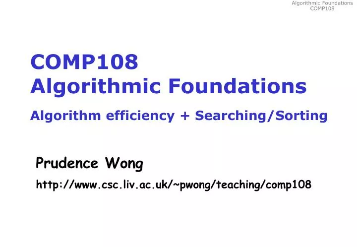 comp108 algorithmic foundations algorithm efficiency searching sorting