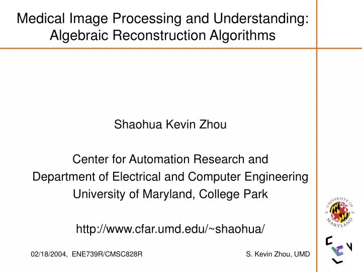 medical image processing and understanding algebraic reconstruction algorithms