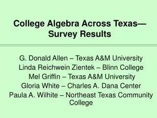 College Algebra Across Texas—Survey Results