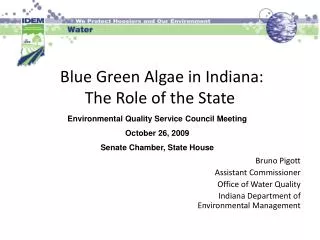 Blue Green Algae in Indiana: The Role of the State