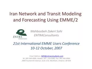 Iran Network and Transit Modeling and Forecasting Using EMME/2