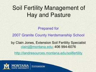 Soil Fertility Management of Hay and Pasture