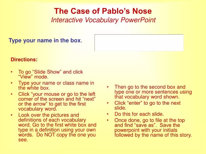 the case of pablo s nose interactive vocabulary powerpoint