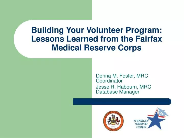 building your volunteer program lessons learned from the fairfax medical reserve corps