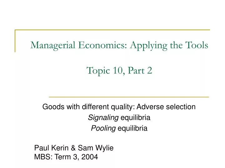 managerial economics applying the tools topic 10 part 2