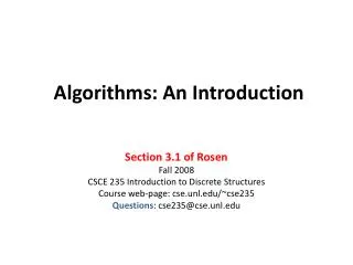 Algorithms: An Introduction