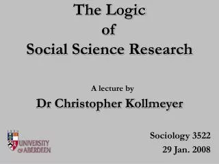 The Logic of Social Science Research