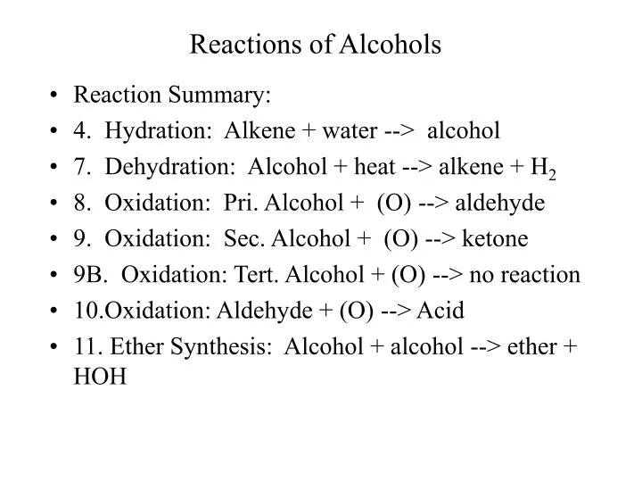 Ppt Reactions Of Alcohols Powerpoint Presentation Free Download Id151307