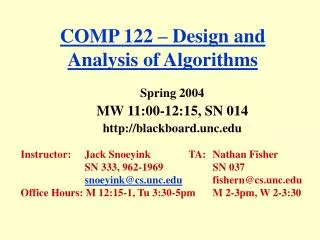 COMP 122 – Design and Analysis of Algorithms