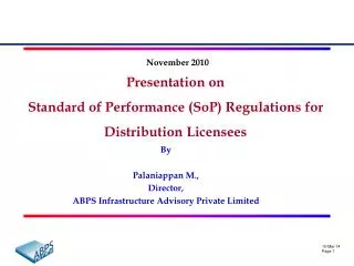 Presentation on Standard of Performance (SoP) Regulations for Distribution Licensees
