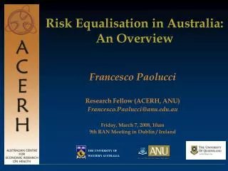 Risk Equalisation in Australia: An Overview