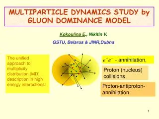 MULTIPARTICLE DYNAMICS STUDY by GLUON DOMINANCE MODEL