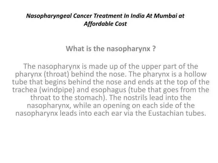nasopharyngeal cancer treatment in india at mumbai at affordable cost