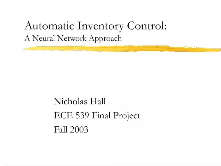 automatic inventory control a neural network approach