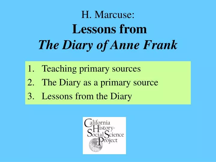 h marcuse lessons from the diary of anne frank