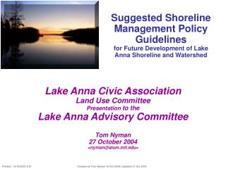 Suggested Shoreline Management Policy Guidelines for Future Development of Lake Anna Shoreline and Watershed
