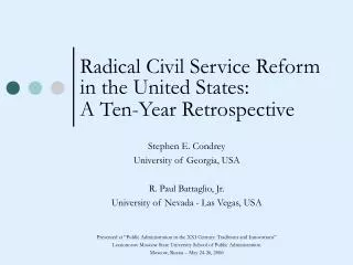 Radical Civil Service Reform in the United States: A Ten-Year Retrospective