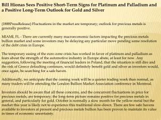 bill hionas sees positive short-term signs for platinum and