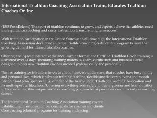 international triathlon coaching association trains, educate