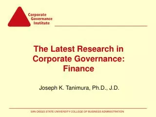 The Latest Research in Corporate Governance: Finance