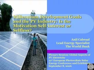 Millennium Development Goals and the PV Industry: Is the Motivation Self-Interest or Selfless?