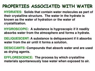 PROPERTIES ASSOCIATED WITH WATER