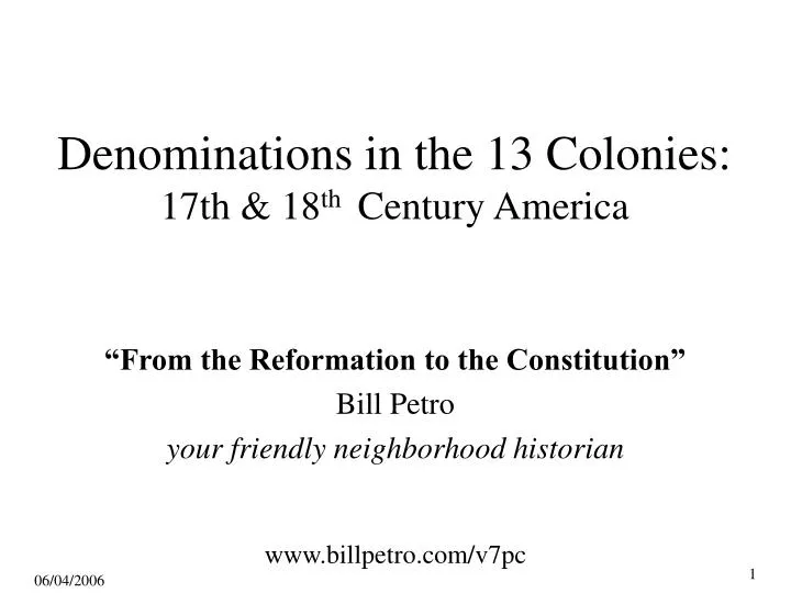 denominations in the 13 colonies 17th 18 th century america