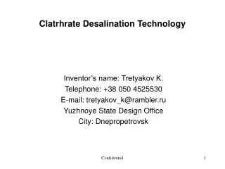 Clatrhrate Desalination Technology
