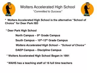 Wolters Accelerated High School “ Committed to Success”