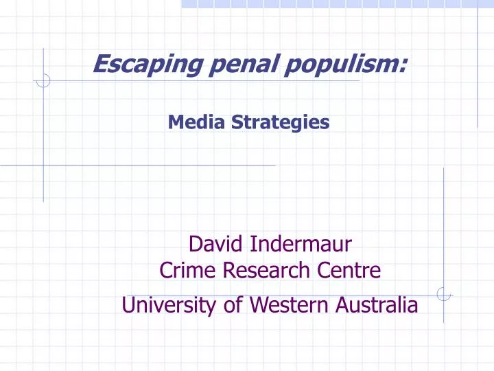 david indermaur crime research centre university of western australia