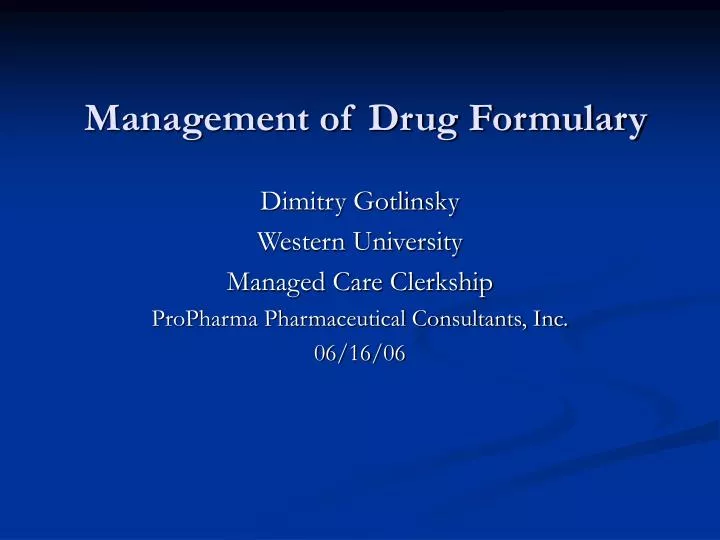 management of drug formulary