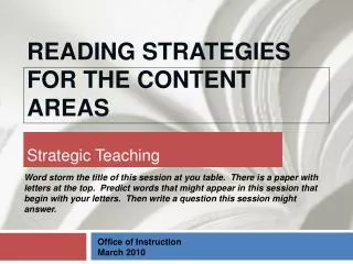 reading strategies for the content areas