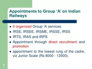 Appointments to Group ‘A’ on Indian Railways